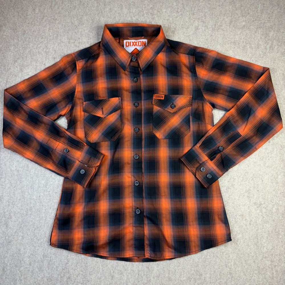 Dixxon Flannel Company The Sign Orange Black Plaid Bamboo Shirt Womens Medium